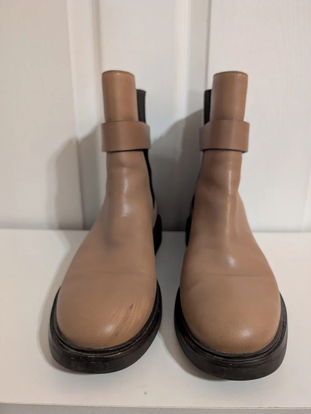 Tory Burch Womens Boots Double T Chelsea Brown Beige Ankle Leather Shoes Size 10